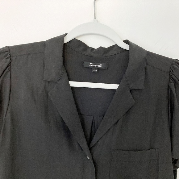 Madewell Silk Puff-Sleeve Camp Shirt in Black - S - Picture 2 of 5